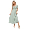 thumbnail image 2 of OYang Women's Square Neck Plaid Short Sleeve Dress Ruffle Boho Smocked Beach A Line Maxi Dress Green S, 2 of 7