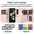 thumbnail image 4 of Dteck Samsung Galaxy Z Fold 4 5G Wallet Case, Shockproof 9 Card Slots Removable Adjustable Crossbody Necklace Lanyard Shoulder Strap Zipper PU Leather Case Cover, Pink, 4 of 8