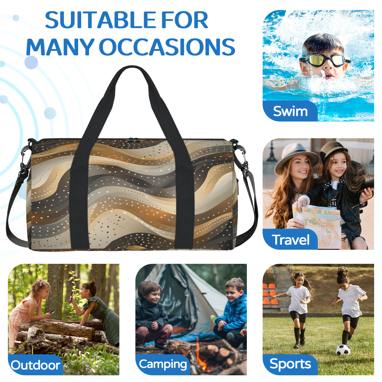 Herdesigns Gold Travel Duffle Bag Sports Yoga Weekender Overnight Carry on Workout Bags Lightweight Waterproof Gym Tote Bag for Women Geometric Textured