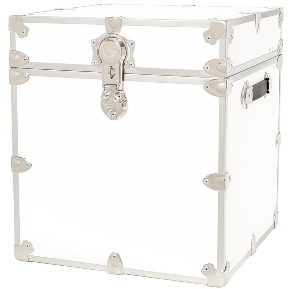 Rhino Trunk & Case Leather Embossed Vinyl Cube Trunk, College Chest, Home Storage, Dorm Seat, Lockable Student Footlocker, Strong Trunks, 1000+ Pounds Sitting Capacity 18"x18"x20" (White)