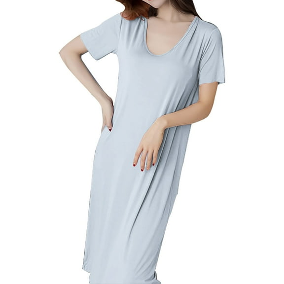 Clearance! Cqxid525 Nightgowns for Women Women's Soft Nightgown Sleep Dress Summer Short Sleeve Comfy Sleepwear with Built In Bra Lightweight Sleep Shirt Blue 1PC