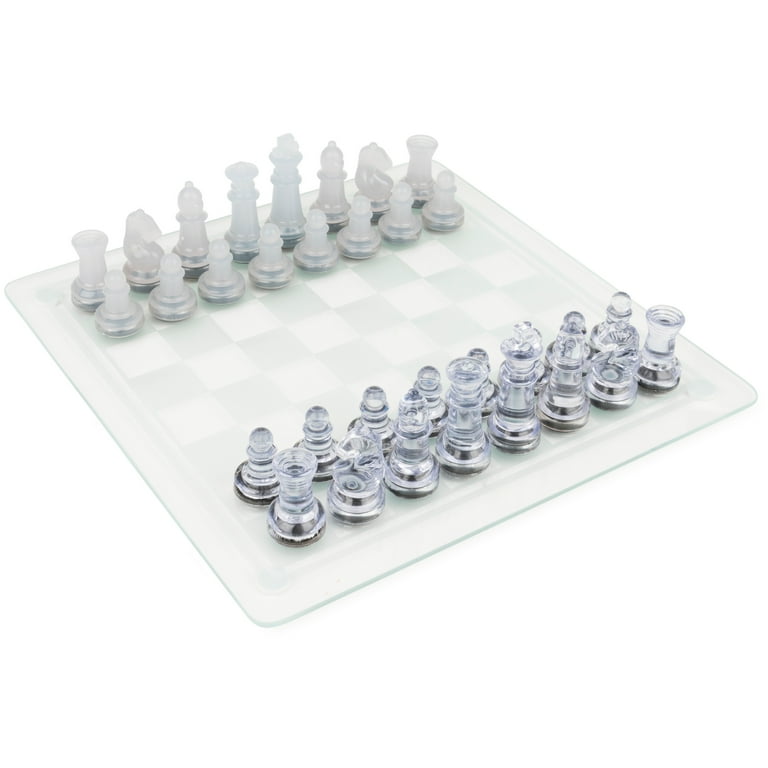 Clear Chess and Checkers Set with Glass Gameboard, for Adults and Kids Ages  8 and up