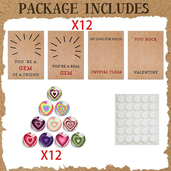 IKOMMI Valentines Day Gifts for Kids - 12 Pack Valentines Cards with Heart-Shape Crystals - Valentine Gift Exchange for Boys Girls Toddlers Class Classroom School Party Favor