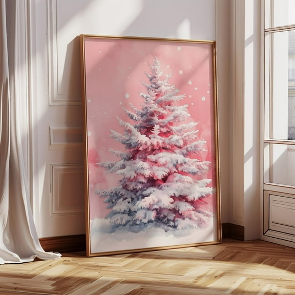 Blush Pink Winter Holiday Tree Print Poster Winter Wonderland Art, Size 8x12 UNFFRAMED F03.1.8l787