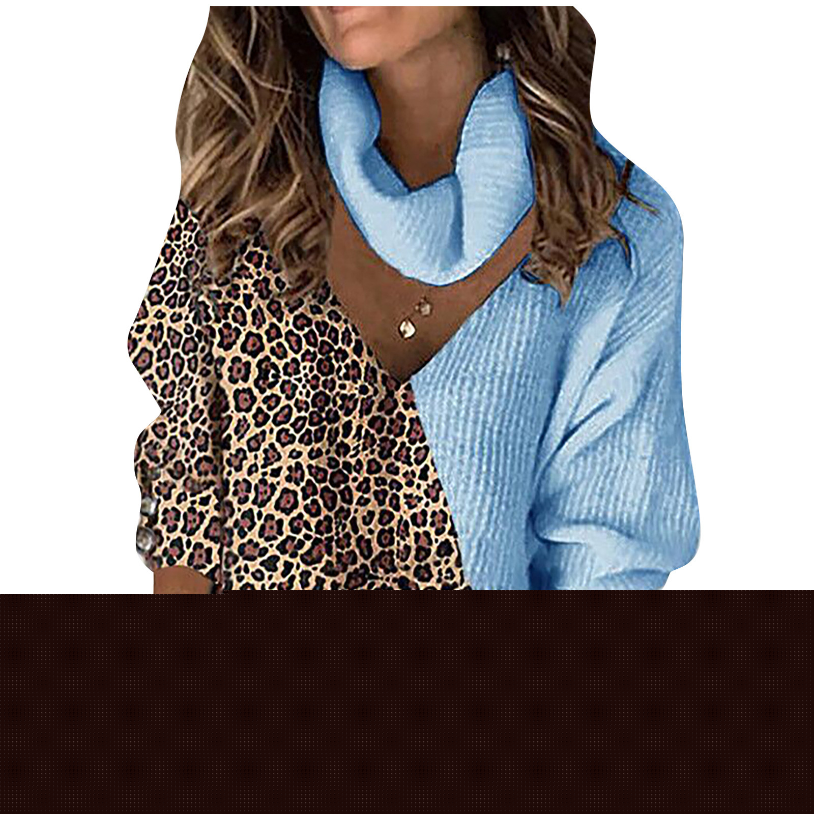 thumbnail image 2 of YUNAFFT Women's Fashion Sweater Clearance, Women Fashoin Print Patchwork Long Sleeves Turtleneck Sweater Knitting Top, 2 of 5