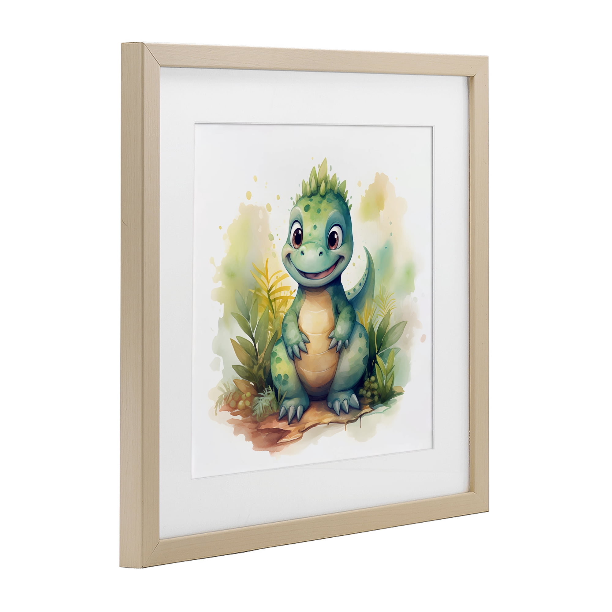 Stupell Industries Crafty Smiling Dinosaur Birch Framed Print Under Glass, design by Steve Hunziker