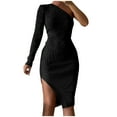 thumbnail image 2 of Gspmoly Robes pour Femmes, Mode Femmes Aguichant Décontractée Col en Digaonl Robe Unie à Manches Longues Robe Mini Robes d'Été pour Femmes Offres des Fêtes, 2 of 6
