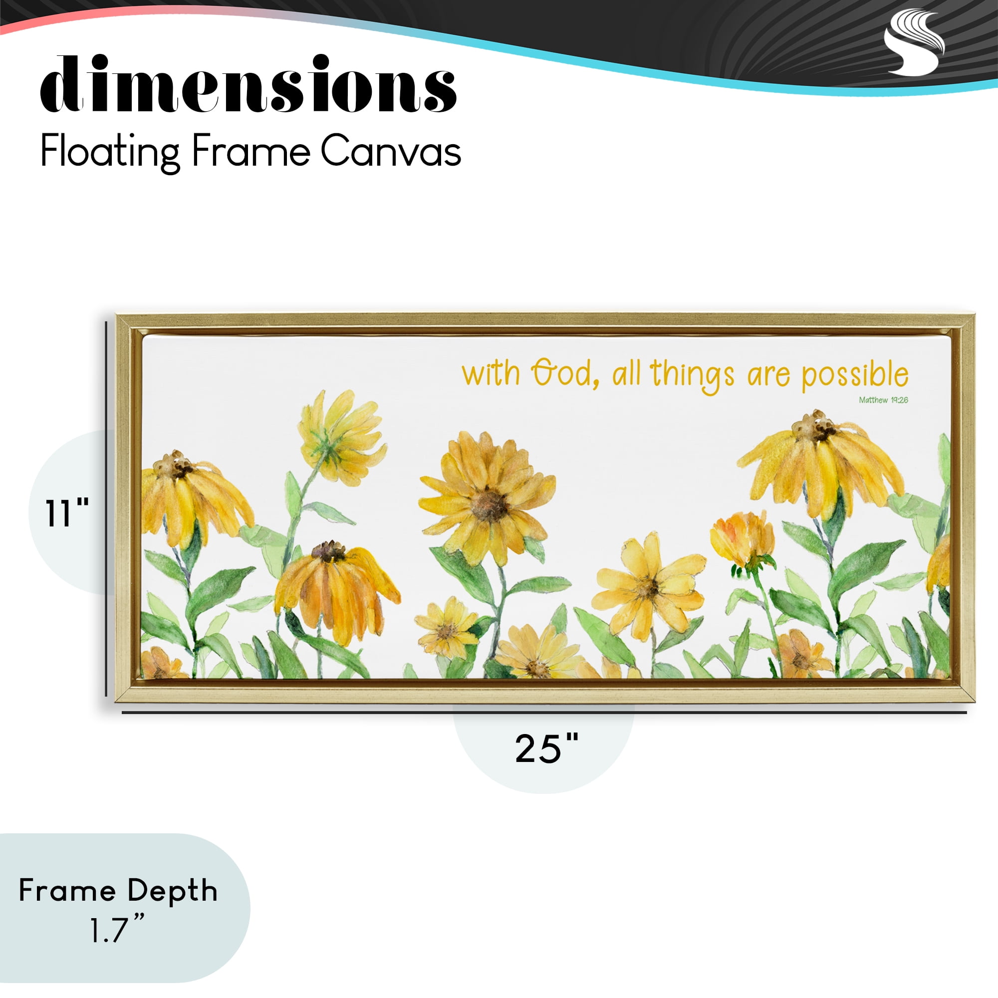 Stupell Industries With God Proverb & Daisies Gold Framed Floater Canvas Wall Art, design by Lanie Loreth
