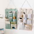 thumbnail image 5 of （Green）Wall Storage Bag Linen Fabric Organizer with Small Pockets for Home Office, 5 of 5