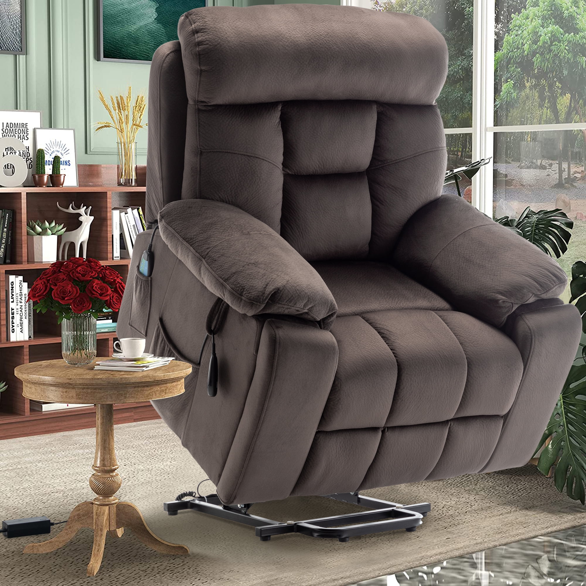 Btmway Recliner Chair, Manual Recliner Couch with Massage&Rocking Function and Heating System, Fabric Reclining Sofa with Cup Holder and Side Pocket