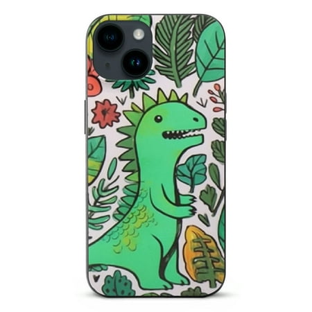 ONETECH CASETiFY Impact iPhone 14 Case [4X Military Grade Drop Tested / 8.2ft Drop Protection] - Funny Green Dinos. Cute Dinosaurs - Glossy Black