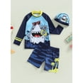 thumbnail image 2 of Genuiskids Toddler Kids Boy Swimsuit Boy Bathing Suit Baby Rashguard Trunk and Hat 3PCS Beachwear Sets, 2 of 9