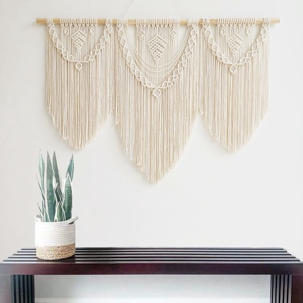 Gran tapiz bohemio de macramé para colgar en la pared (patrón A) Colgante tejido a mano