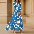 thumbnail image 2 of WTOBBY Women's Fashion Floral Print 3/4 Sleeve Loose Casual Dress, Comfortable Flowy Midi Sundress with Feminine Silhouette for Daily Wear,Blue 2XL, 2 of 4