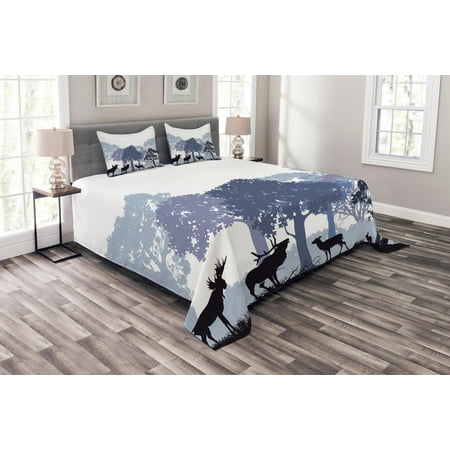 Moose Bedspread Set Forest Design Abstract Woods North American