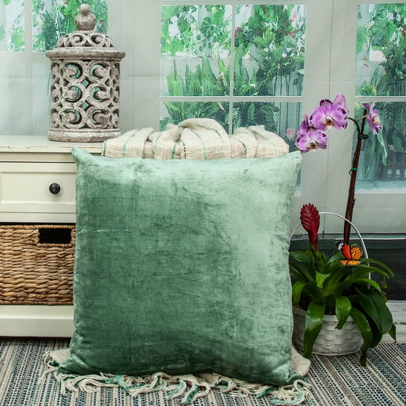 Nassau Collection Handcrafted Solid Square Throw Pillow - 22" - Green