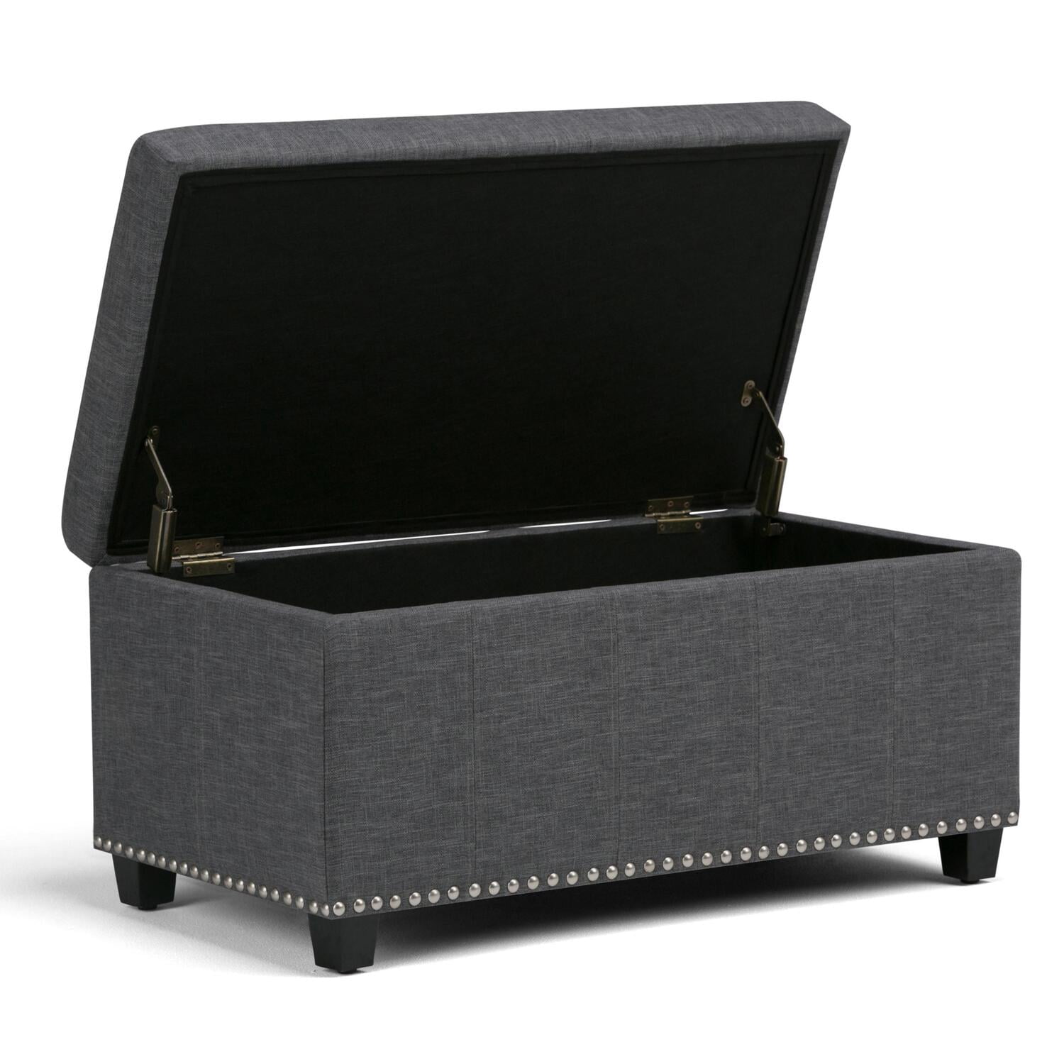 Amelia 33 inch Wide Storage Ottoman Bench in Midnight Black Vegan Leather
