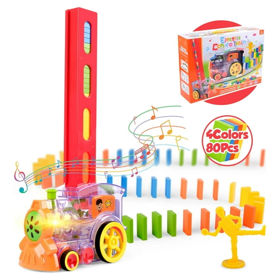 Vanmor Domino Train Toy Set, Automatic Domino Rally Train Model with Light, Kids Domino Blocks Building Stacking Toy for 3 4 5 6 7 Year Old Boys Girls