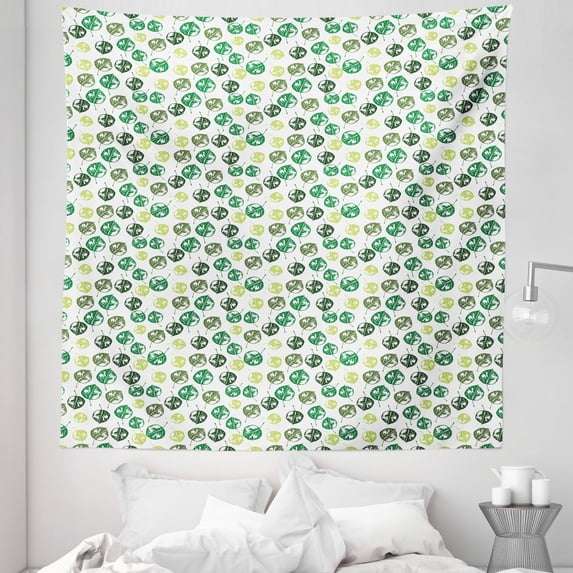 Leaves Tapestry, Rhythmic Print of Nature Evergreen Leaf Botany, Fabric Wall Hanging Decor for Bedroom Living Room Dorm, 5 Sizes, White Multicolor, by Ambesonne