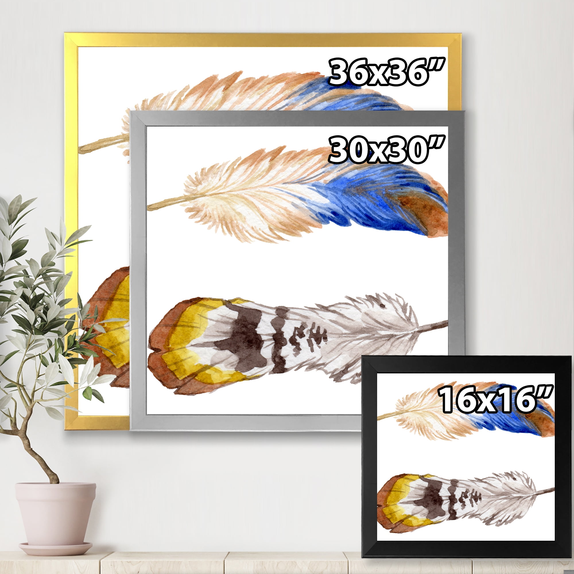 Designart 'Colourful Boho Art Feather Set III' Bohemian & Eclectic Framed Art Print