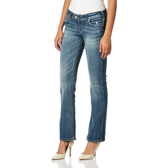Silver Jeans Co. Women's Tuesday Low Rise Slim Bootcut Jeans, Medium Indigo Wash, 34W x 33L