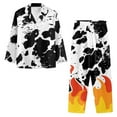 thumbnail image 3 of SCRAWLGOD Cow Print Flame Print 2 Piece Men's Pajama Set Anti-Wrinkle Button Down Long Sleeve Sleepwear Breathable Pj Set with Elastic Band Man Pajamas with Pockets, XL, 3 of 6