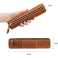thumbnail image 3 of ABPETE Genuine Leather Pencil Case, Full-Grain Cowhide Leather Pouch, Small Pencil Pouch for Men, Vintage Pen Bag for Adults, Stationery Organizer Case for Work & Travel-Cylinder-Brown, 3 of 15