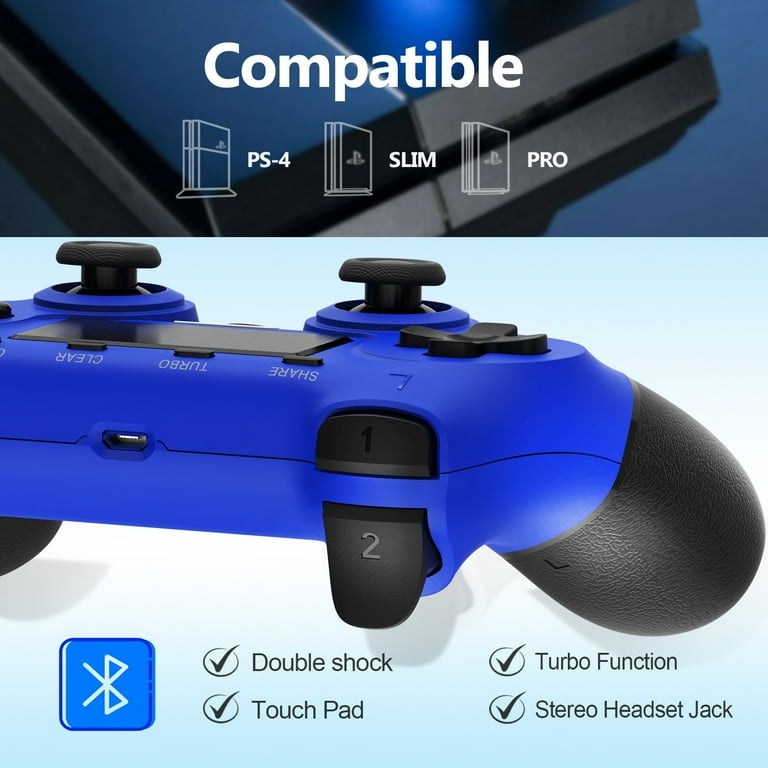 TERIOS Controller for PS4, PS4 Controller Wireless with Analog Sticks and  Auto Fire Turbo Button, Built-In Speaker(Blue)