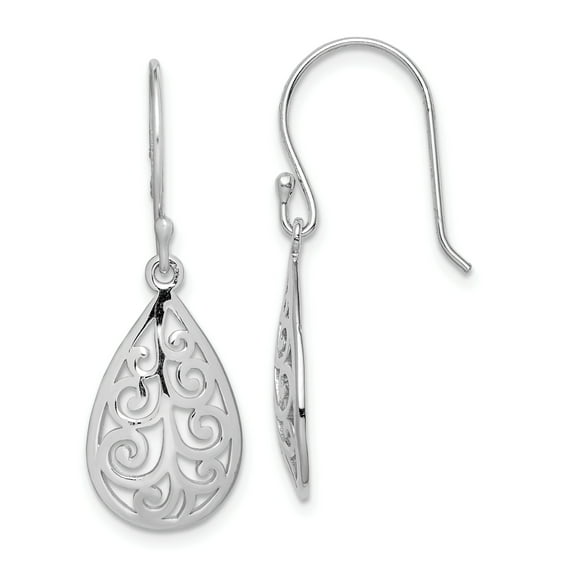 Primal Silver Sterling Silver Rhodium-plated Filigree Teardrop Dangle Earrings