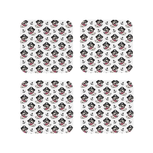 Lsque DOG IS WEARING PIRATE COSTUME Pattern 4" Drink Coasters Set of 4, PVC Leather Absorbent Coasters, Table Coaster Set Decorative Coffee Cup Coasters Housewarming Gift-Square