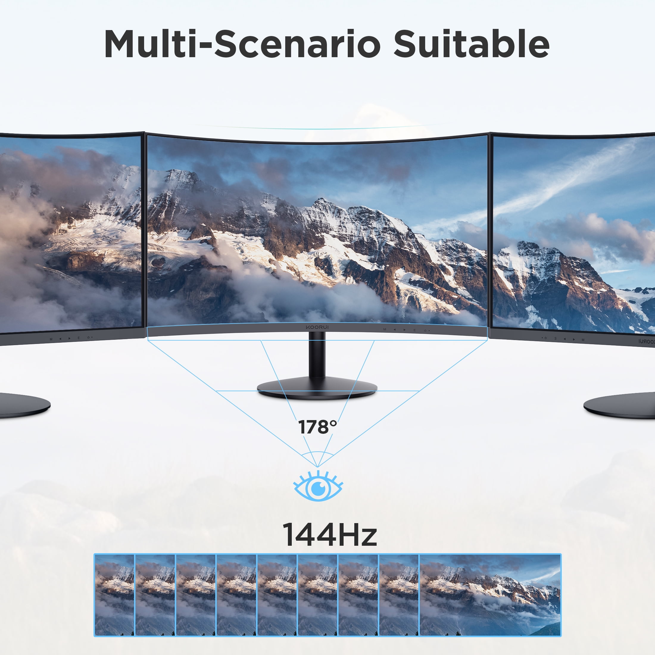 KOORUI 27" 1080p Curved Computer Monitor, 144Hz FHD Gaming Monitor, Power Adapter HDMI&DP Cable