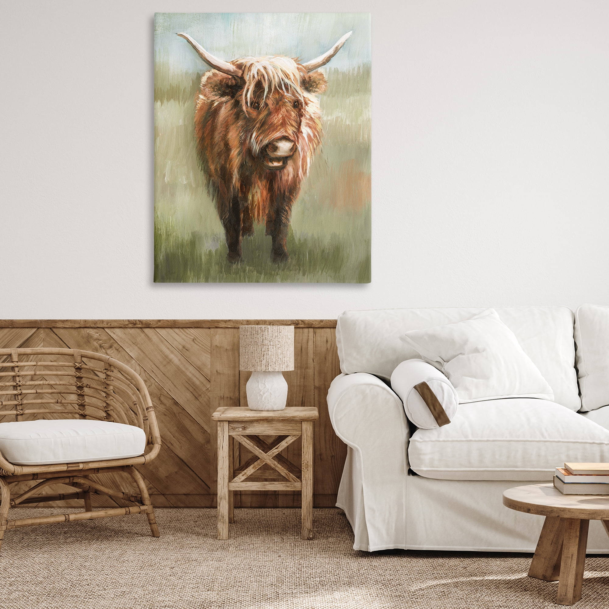 Stupell Industries Highland Cattle Painting Animals & Insects Painting Gallery Wrapped Canvas Art Print Wall Art, 36 x 48