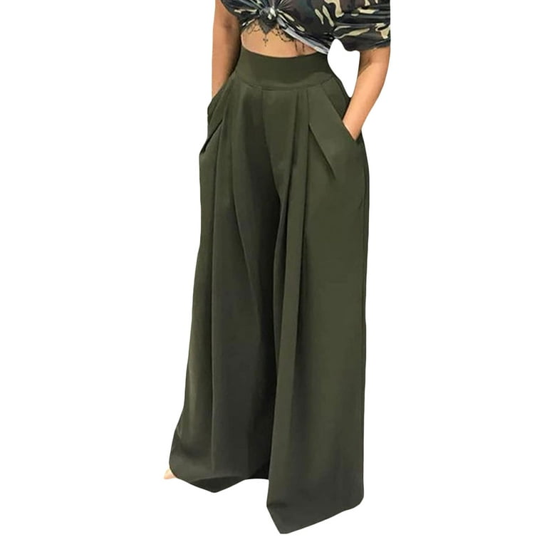 HDE Super High Waisted Wide Leg Pants Tailored Office Work Trousers with  Pockets