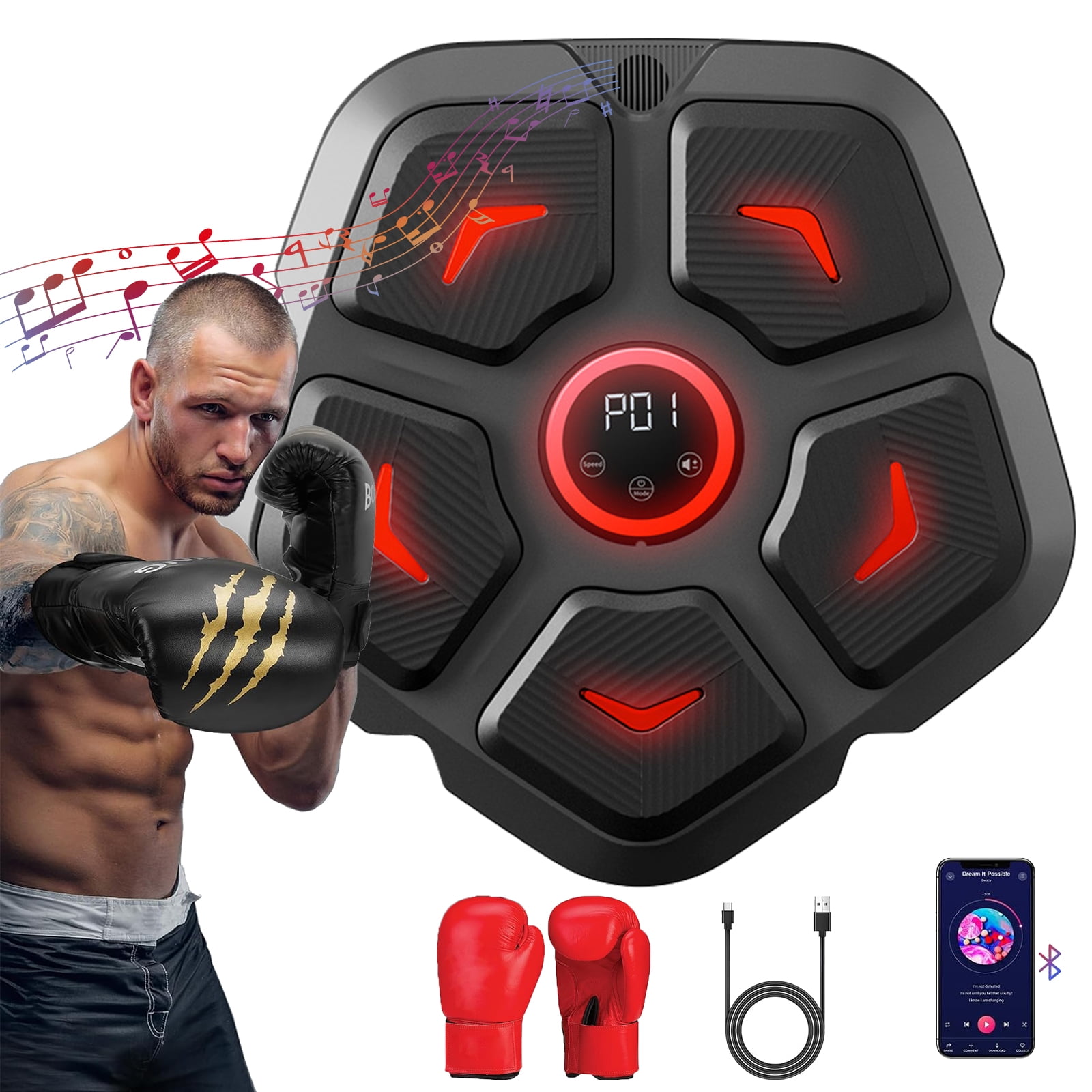 Music Boxing MachineSmart Electronic Training Equipment for Speed and Agility with Boxing Gloves for Varied Workouts
