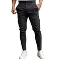 thumbnail image 1 of Pantalones largos para hombre, color liso, ajustados, con bolsillos y cremallera, informales, de pierna pequeña, 1 of 6