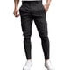 thumbnail image 1 of Pantalones largos para hombre, color liso, ajustados, con bolsillos y cremallera, informales, de pierna pequeña, 1 of 6