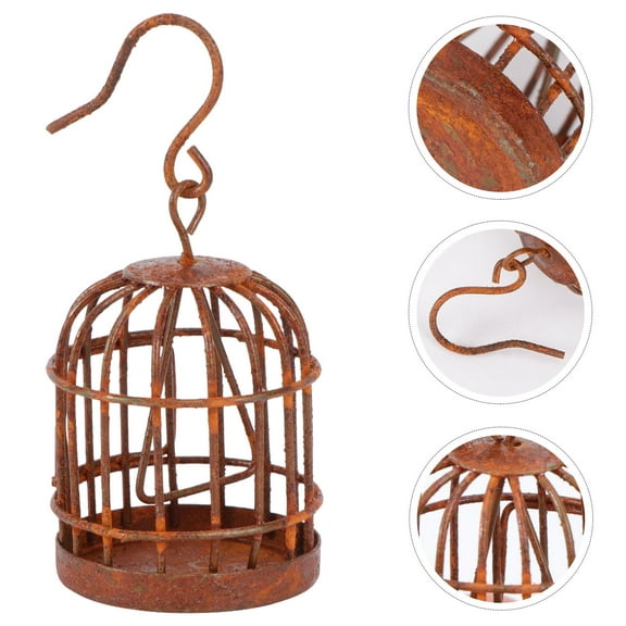 KHBUAB 1Pack Hanging Bird Cage in Rustic Effect for Garden and Indoor Decor 1.6x1.6in