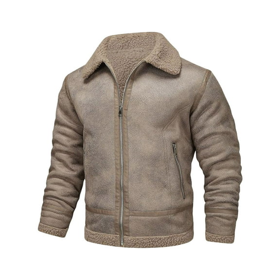 Yiliang Mens Suede Leather Jacket Water Proof Coat Warm Insulated Fall and Winter Season Clothes,Beige,L