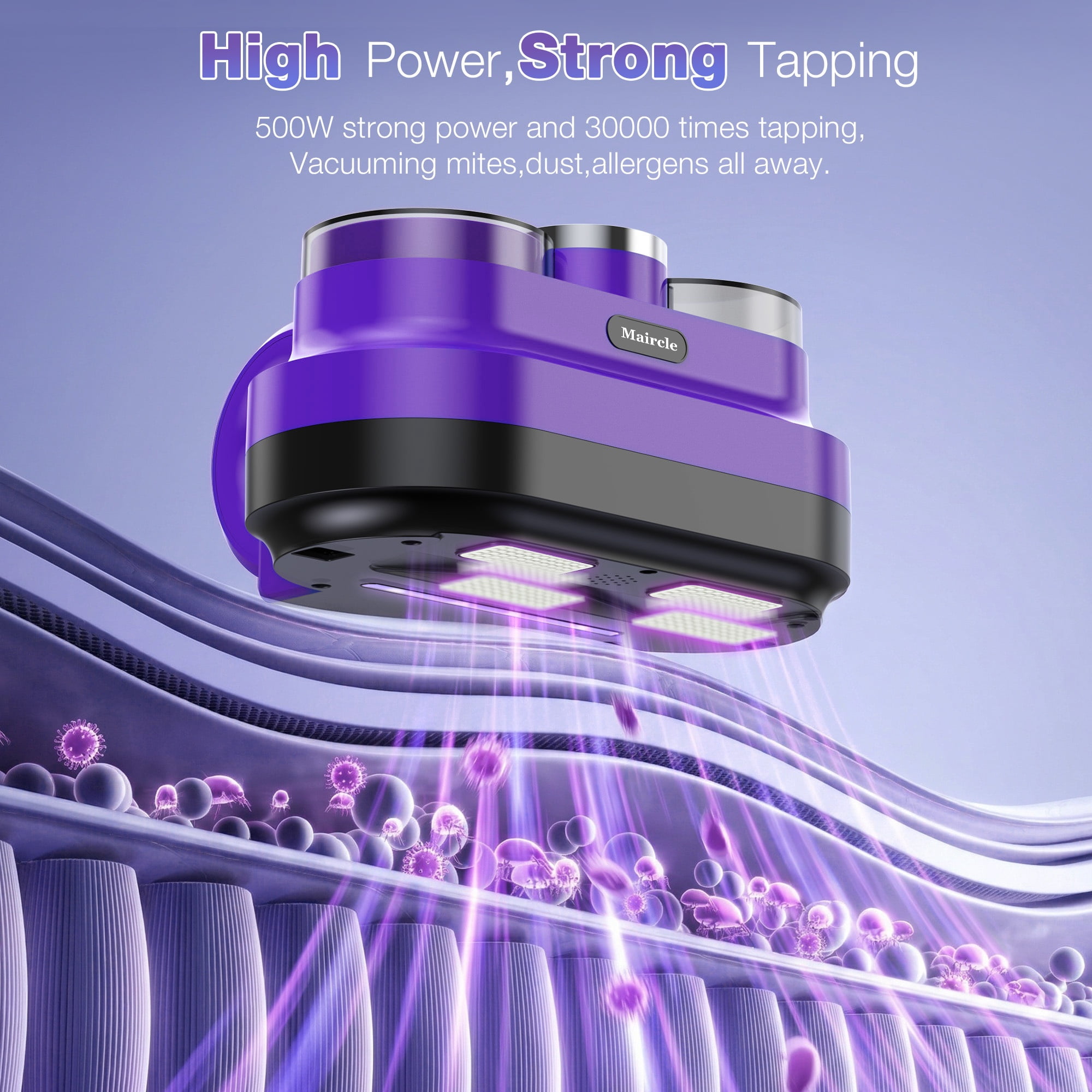 Maircle Mattress Vacuum Cleaner, Corded Bed Vacuum with 253.7nm UV-C Light, Ultrasonic & High Heating 16Kpa Powerful Double-Cup Handheld Vacuum for Bed, Sofa, Couch