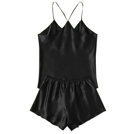 beishanbush Spring Savings Clearacne Intimates Under $5 Women Sexy-Underwear Sleepwear Satin Silk Babydoll Lace Up Nightwear Pajamas Set