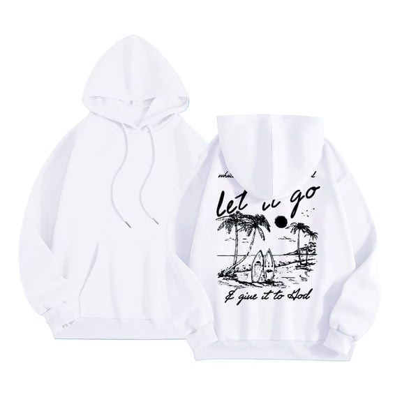 Puliio Womens Hooded Long Sleeve Coconut Tree Graphic Drawstring Pullover Sweatshirt With Pocket Unisex Casual Comfortable Everyday Wear Spring Fall Fashion Hoody Sweatshirts For Men Women