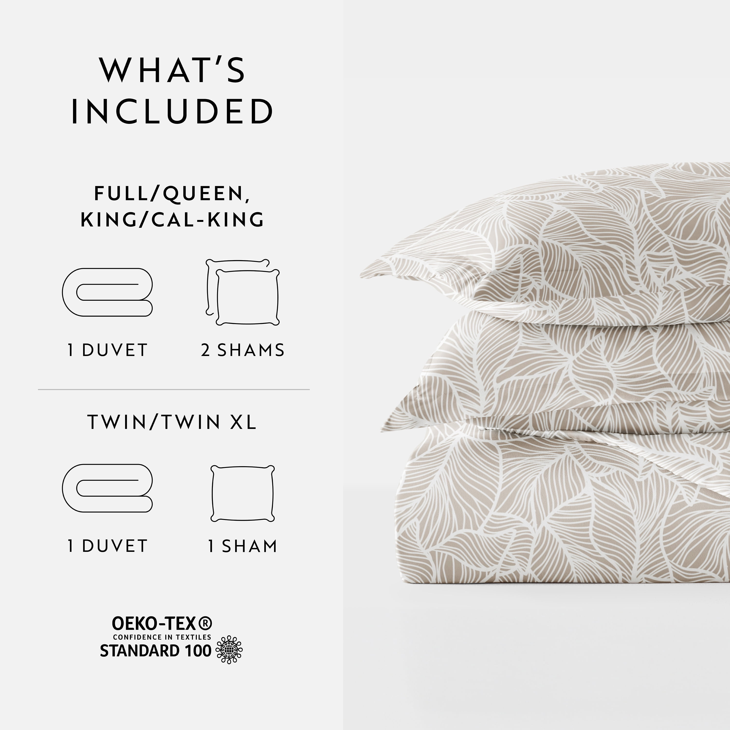 Noble Linens Linear Leaves Taupe 3-Piece Patterened Duvet Cover Set, King