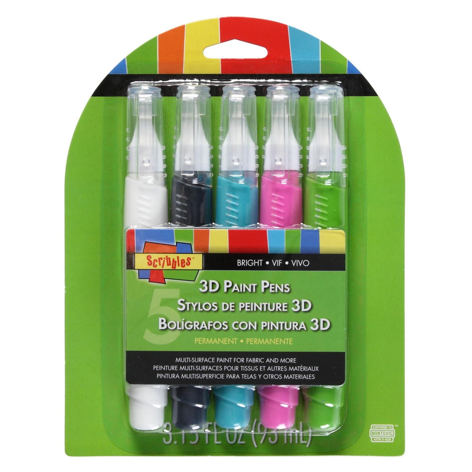Scribbles 3D Fabric Paint Pens Pack de 5 Brights