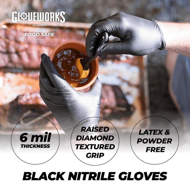 GLOVEWORKS HD Premium Black Nitrile Disposable Gloves, Latex Free