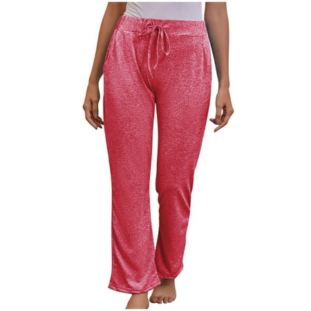

Womens Yoga Pants Summer Solid Wide-leg Pants with Pocket Elastic Waist Long Pants