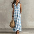 thumbnail image 5 of Women Summer Sleeveless Plaid Maxi Dress Lapel Collar Half-Button Side Pockets Loose Beach Vacation Outfit Light Blue XL(XL), 5 of 7