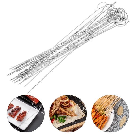 FELTECHELECTR 25-Pack Stainless Steel BBQ Skewers Reusable Grilling and Roasting Sticks for Barbecue and Outdoor Cooking