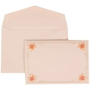 JAM Paper Wedding Invitation Set, Small, 3 3/8" x 4 3/4"- Pink Card with White Envelope Flower Accent Border, 100/pack
