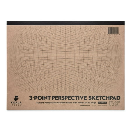 Koala Tools Drawing Perspective (3-Point) Large Sketch Pad | 9” X 12” 40 pp. | Perspective Grid Graph Paper for Interior Design, Industrial, Architectural and 3D Design