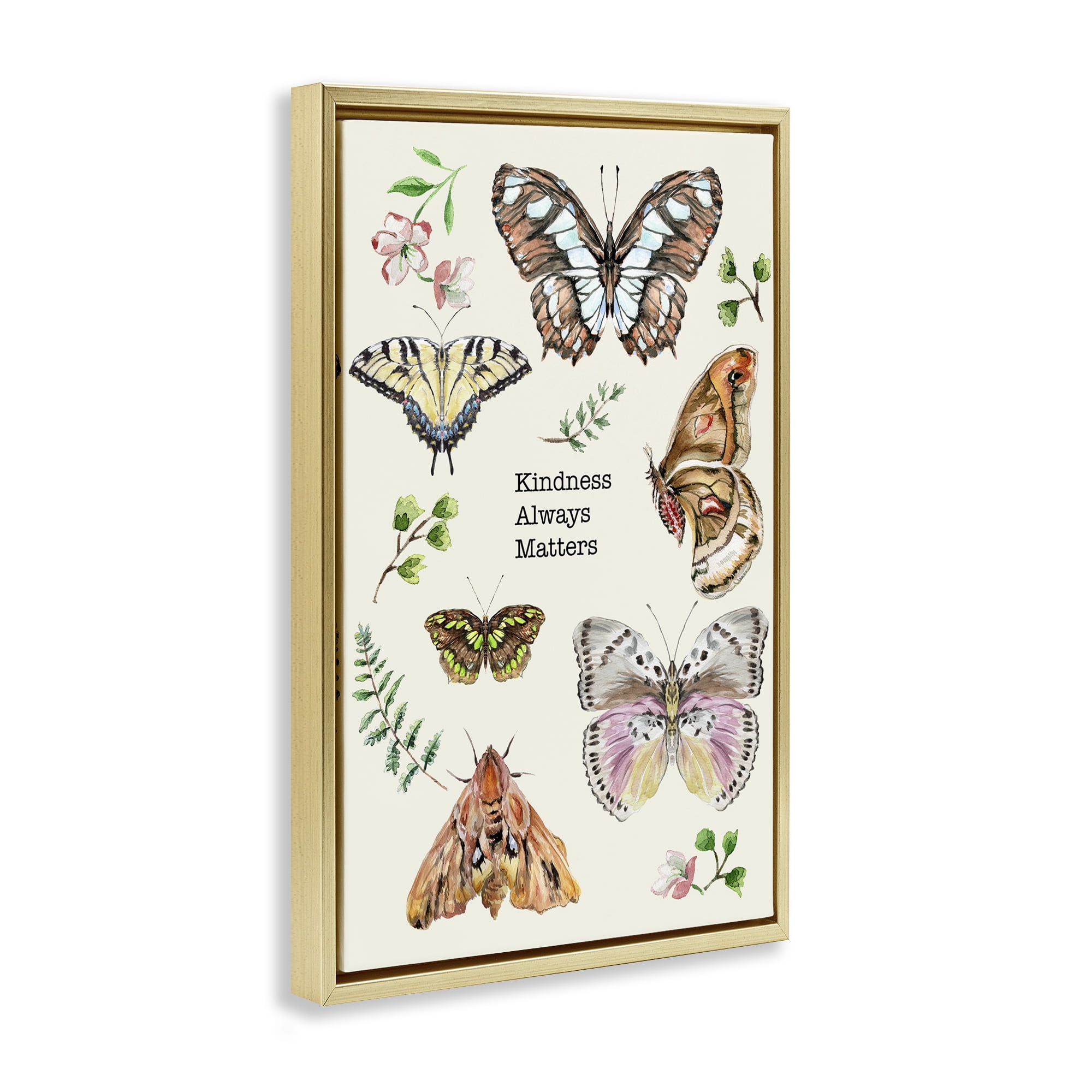 Stupell Industries Kindness Matters Insects Animals & Insects Painting Gold Floater Framed Canvas Art Print Wall Art, 17 x 25
